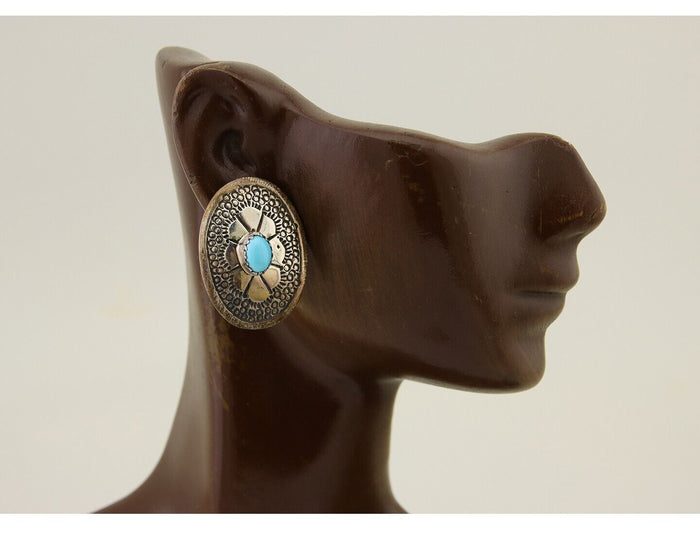 Navajo Earrings 925 Silver Blue Turquoise Native American Artist C.80's