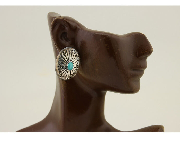 Navajo Earrings 925 Silver Blue Turquoise Native American Artist C.80's