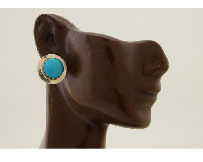 Navajo Earrings 925 Silver Blue Turquoise Native American Artist C.80's