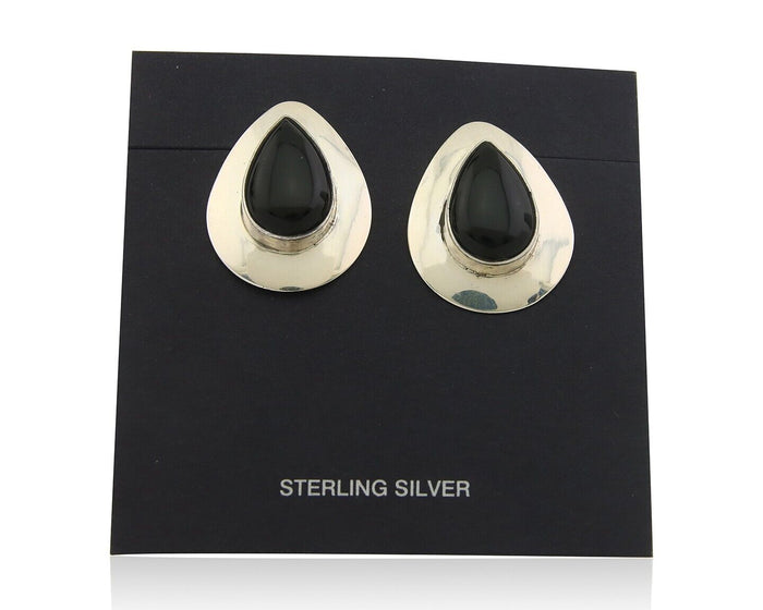 Navajo Earrings 925 Silver Handmade Natural Black Onyx Native American C.80's