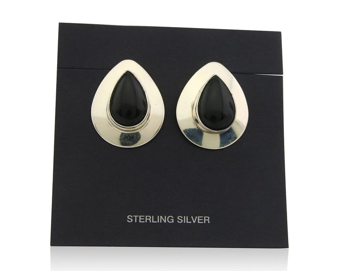 Navajo Earrings 925 Silver Handmade Natural Black Onyx Native American C.80's