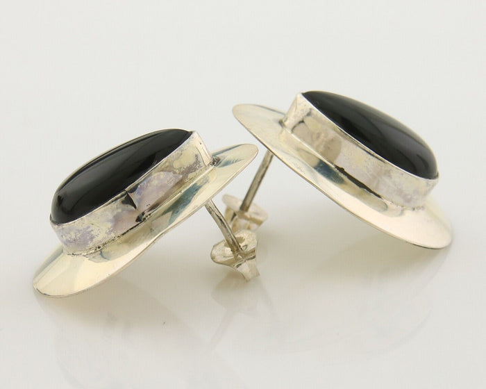 Navajo Earrings 925 Silver Handmade Natural Black Onyx Native American C.80's