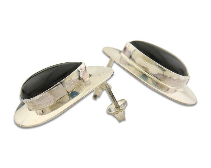 Navajo Earrings 925 Silver Handmade Natural Black Onyx Native American C.80's