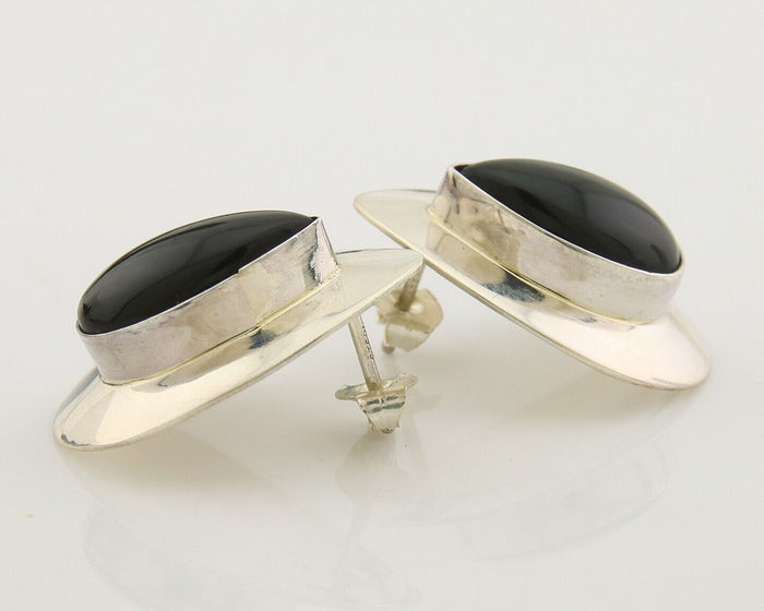 Navajo Earrings 925 Silver Handmade Natural Black Onyx Native American C.80's
