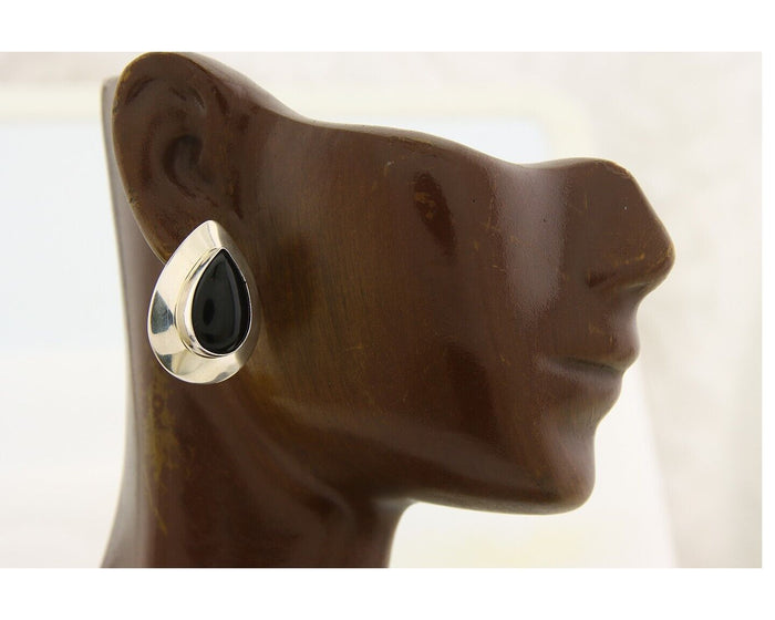 Navajo Earrings 925 Silver Handmade Natural Black Onyx Native American C.80's