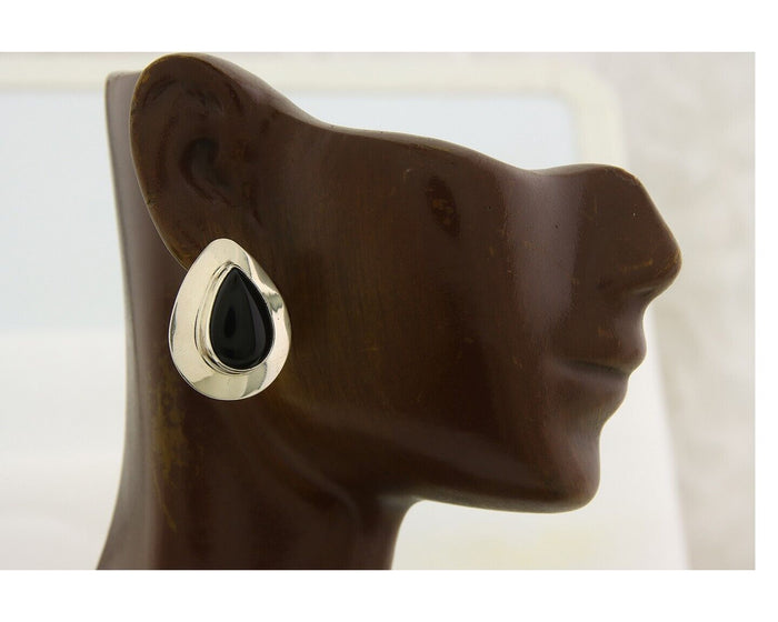 Navajo Earrings 925 Silver Handmade Natural Black Onyx Native American C.80's