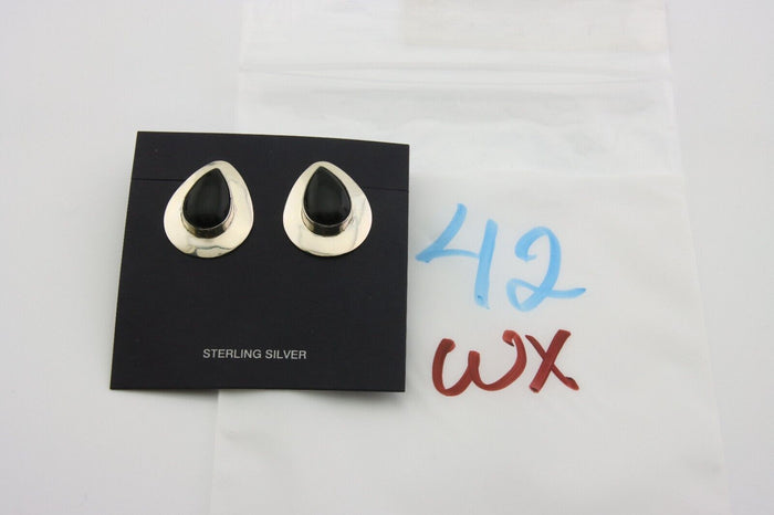 Navajo Earrings 925 Silver Handmade Natural Black Onyx Native American C.80's