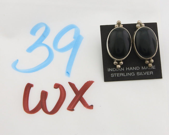 Navajo Earrings 925 Silver Handmade Natural Black Onyx Signed NAKAI C.80's