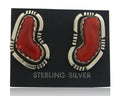 Navajo Earrings 925 Silver Natural Coral Artist Signed Charles Johnson C.80's