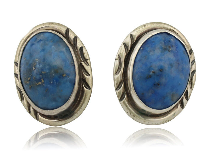 Navajo Earrings 925 Silver Natural Denim Lapis Native American Earrings C.80's