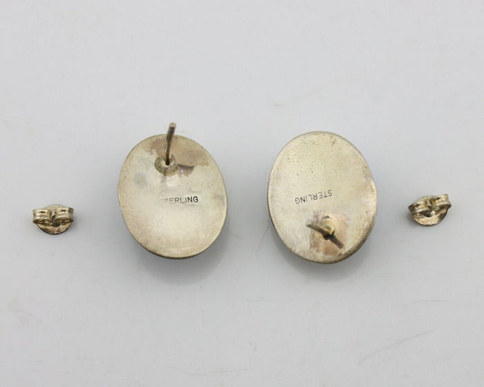 Navajo Earrings 925 Silver Natural Denim Lapis Native American Earrings C.80's