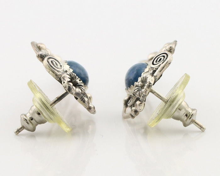 Navajo Earrings 925 Silver Natural Mined Denim Lapis Native American Artist C90s