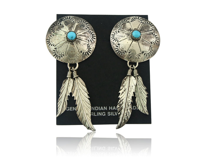 Navajo Earrings Sterling Silver Turquoise Vintage Dangle Signed L Ramone