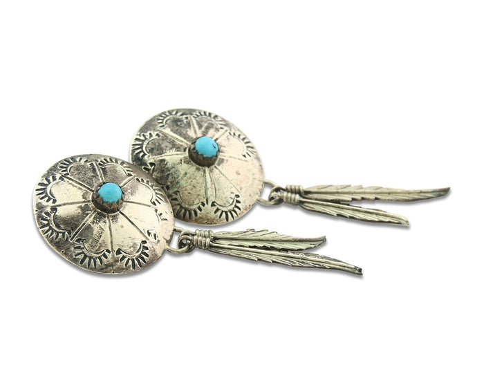 Navajo Earrings Sterling Silver Turquoise Vintage Dangle Signed L Ramone