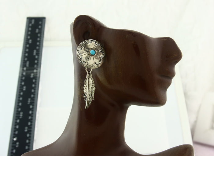 Navajo Earrings Sterling Silver Turquoise Vintage Dangle Signed L Ramone