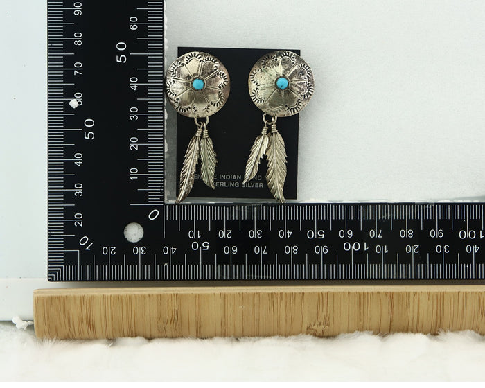 Navajo Earrings Sterling Silver Turquoise Vintage Dangle Signed L Ramone