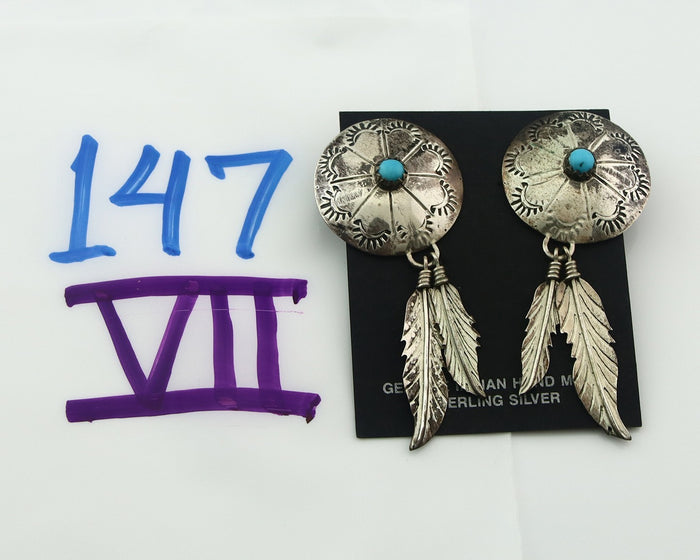 Navajo Earrings Sterling Silver Turquoise Vintage Dangle Signed L Ramone