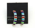 Navajo Half Hoop Earrings Sterling Silver Natural Gemstone Native Handmade