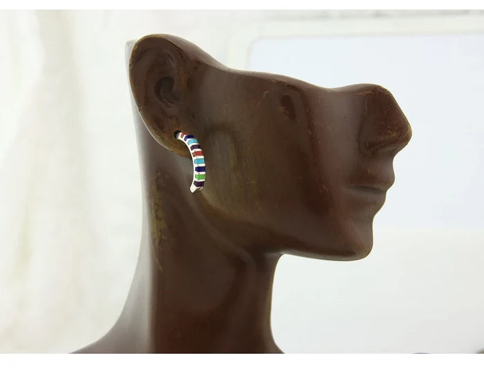 Navajo Half Hoop Earrings Sterling Silver Natural Gemstone Native Handmade