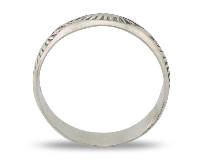 Navajo Hand Stamped Band 925 Silver 5.0 mm Signed Larry Chavez Size 6.35 C.80's