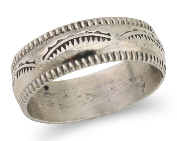 Navajo Hand Stamped Band 925 Silver 6.0 mm Native Artist Size 5.75 C.80's