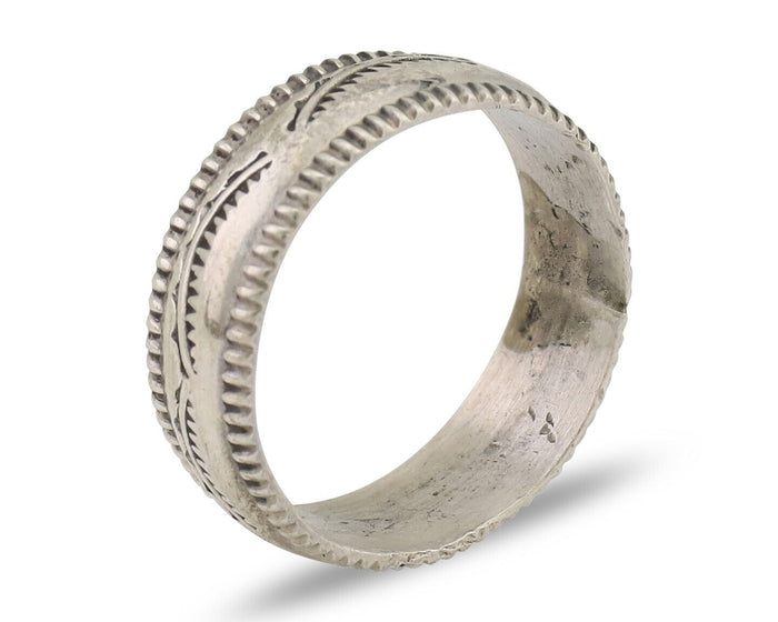 Navajo Hand Stamped Band 925 Silver 6.0 mm Native Artist Size 5.75 C.80's