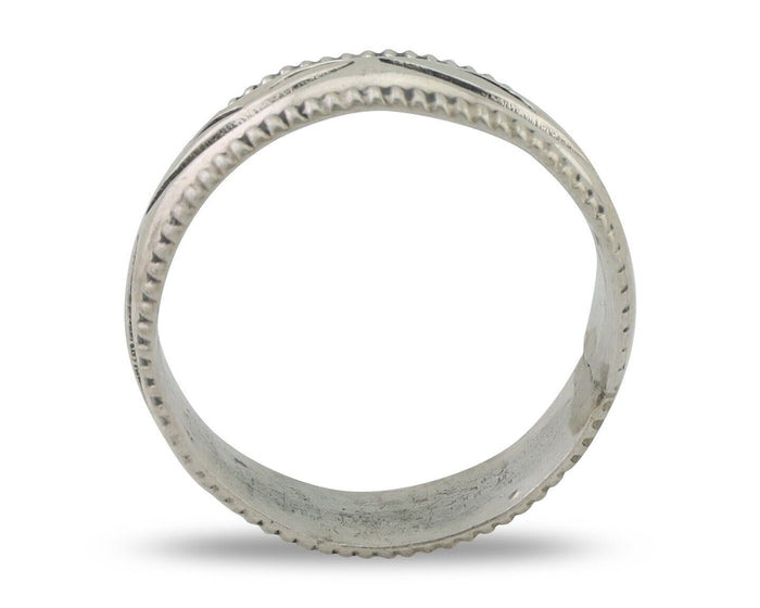 Navajo Hand Stamped Band 925 Silver 6.0 mm Native Artist Size 6.0 C.80's