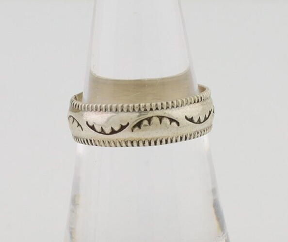Navajo Hand Stamped Band 925 Silver 6.0 mm Native Artist Size 7.5 C.80's