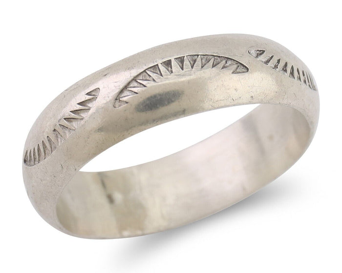 Navajo Hand Stamped Band 925 Silver 6.0 mm Signed Larry Chavez Size 10.25 C.80's