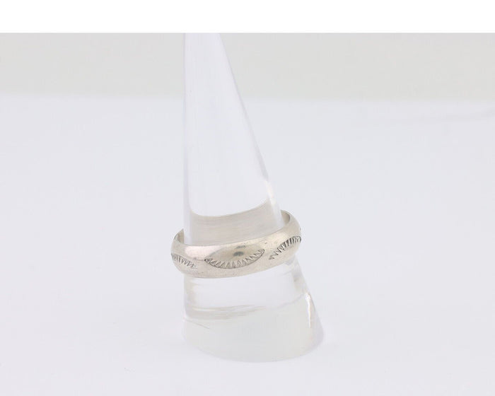 Navajo Hand Stamped Band 925 Silver 6.0 mm Signed Larry Chavez Size 10.25 C.80's