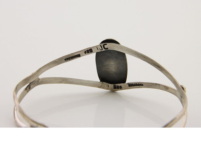 Navajo Hand Stamped Cuff Bracelet Turquoise 925 Silver Artist Signed IJC C.80's