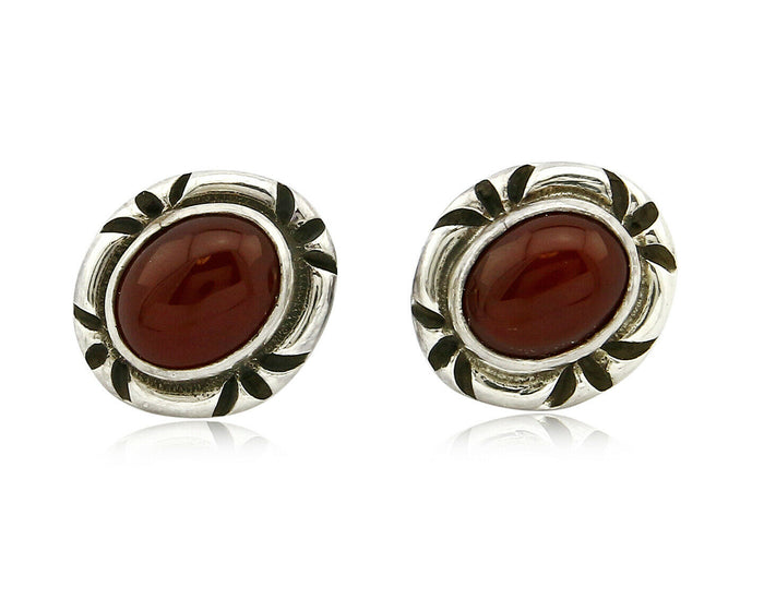 Navajo Hand Stamped Natural Mined Cornelian .925 SOLID Silver Stud Earrings