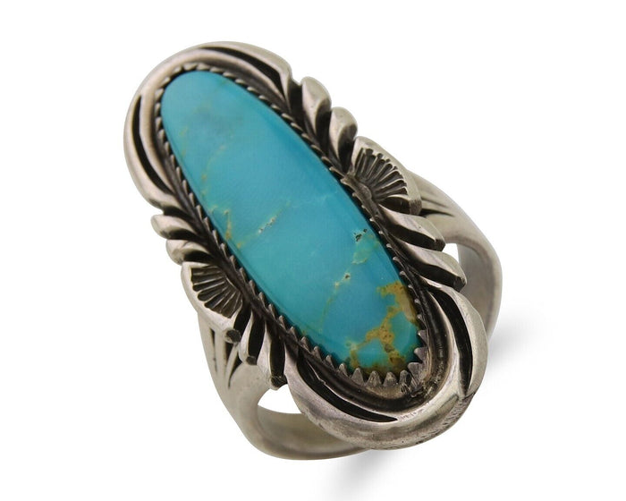 Navajo Hand Stamped Ring 925 Silver Turquoise Native Artist Begay C.80's
