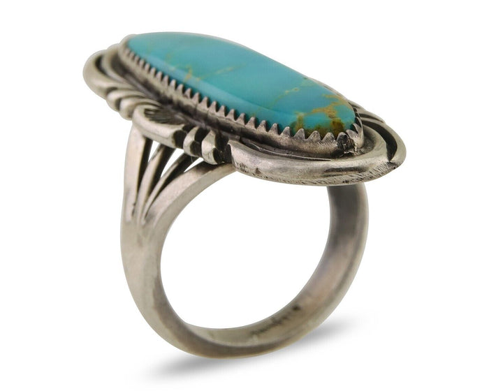 Navajo Hand Stamped Ring 925 Silver Turquoise Native Artist Begay C.80's