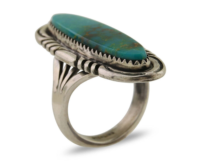 Navajo Hand Stamped Ring 925 Silver Turquoise Native Artist Begay C.80's