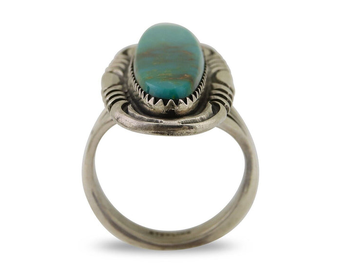 Navajo Hand Stamped Ring 925 Silver Turquoise Native Artist Begay C.80's