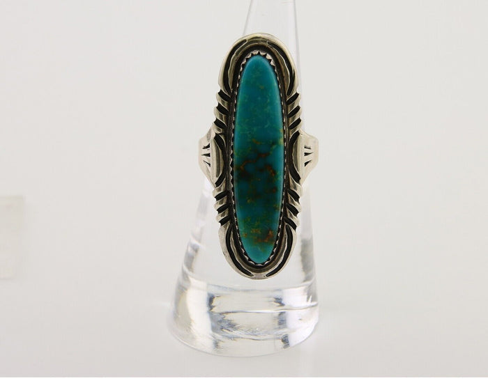 Navajo Hand Stamped Ring 925 Silver Turquoise Native Artist Begay C.80's