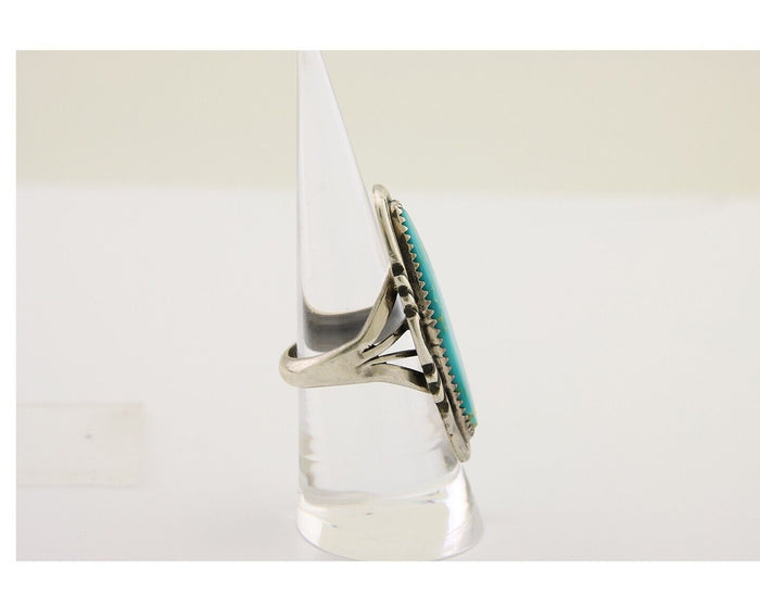 Navajo Hand Stamped Ring 925 Silver Turquoise Native Artist Begay C.80's