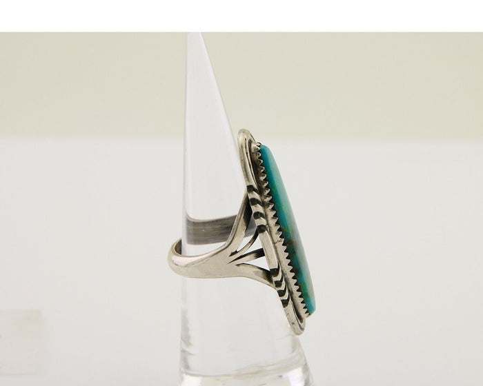 Navajo Hand Stamped Ring 925 Silver Turquoise Native Artist Begay C.80's