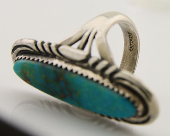 Navajo Hand Stamped Ring 925 Silver Turquoise Native Artist Begay C.80's