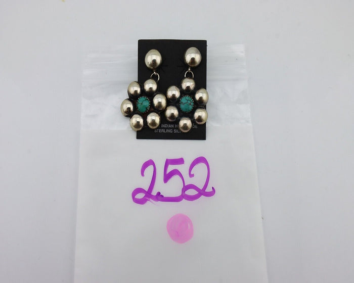 Navajo Handmade Earrings 925 Silver Blue Turquoise Artist Signed Daye C.80's