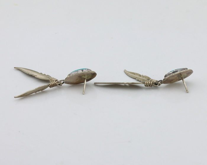 Navajo Handmade Earrings 925 Silver Blue Turquoise Native Artist C.80s