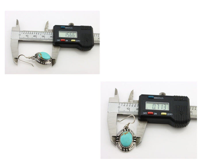 Navajo Handmade Earrings 925 Silver Natural Arizona Turquoise Signed Gecko C.80s