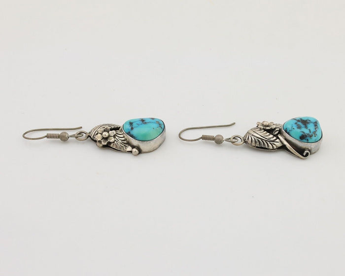 Navajo Handmade Earrings 925 Silver Natural Turquoise Native Artist C.80's