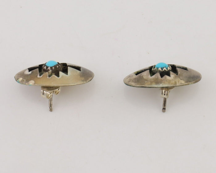 Navajo Handmade Earrings 925 Silver Natural Turquoise Native Artist C.80's