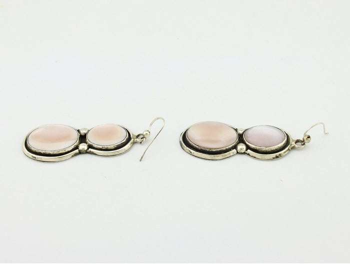 Navajo Handmade Earrings 925 Silver Pink Mussel Native American Artist C.80's