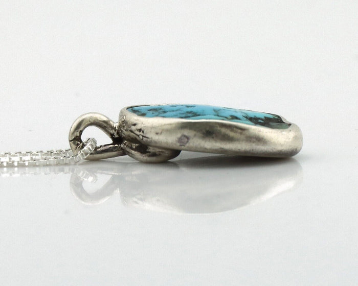 Navajo Handmade Necklace 925 Silver Blue Turquoise Native Artist C.80's