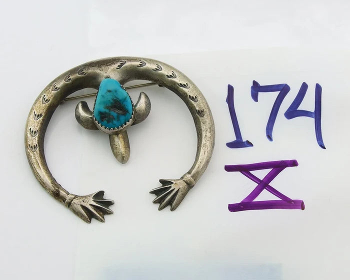Navajo Handmade Pin Sterling Silver Turquoise Vintage Turpen Pawn Vault