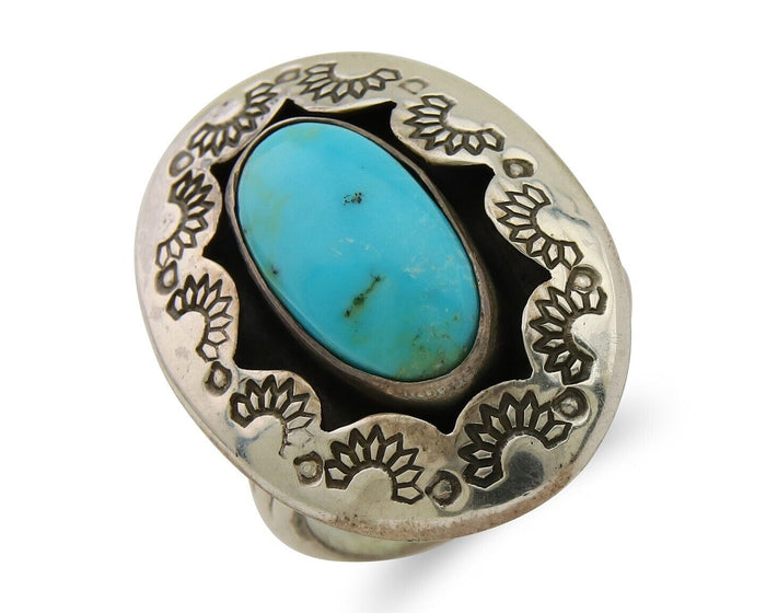 Navajo Handmade Ring 925 Silver Natural Arizona Signed M Horse C.80's