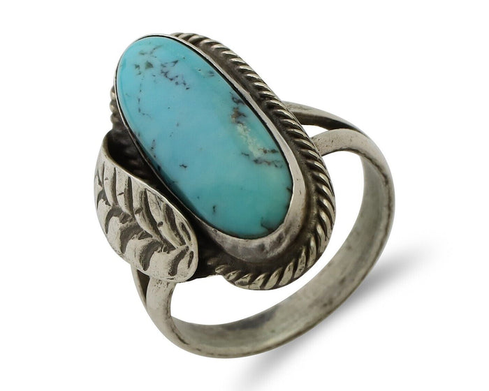 Navajo Handmade Ring 925 Silver Natural Turquoise Native American Artist C.80's